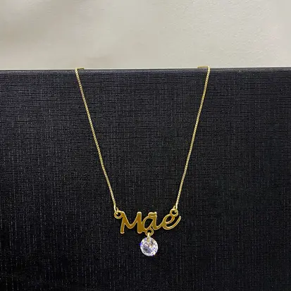 GARGANTILHA MÃE ZIRCONIA REDONDO DOURADO